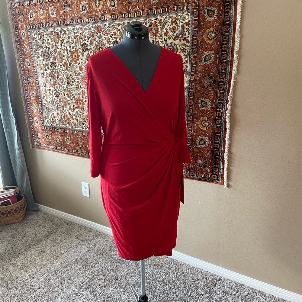 Red faux wrap dress